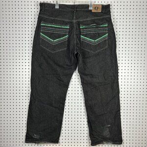 Qruel Baggy Y2K Jeans 44x32 Stitched Pockets Black Gothic Baggy Drag Skater READ